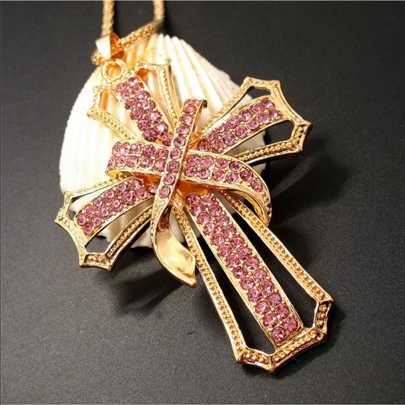 New Crystal Cross BetseyJohnson Sweater Necklace - Picture 8 of 14